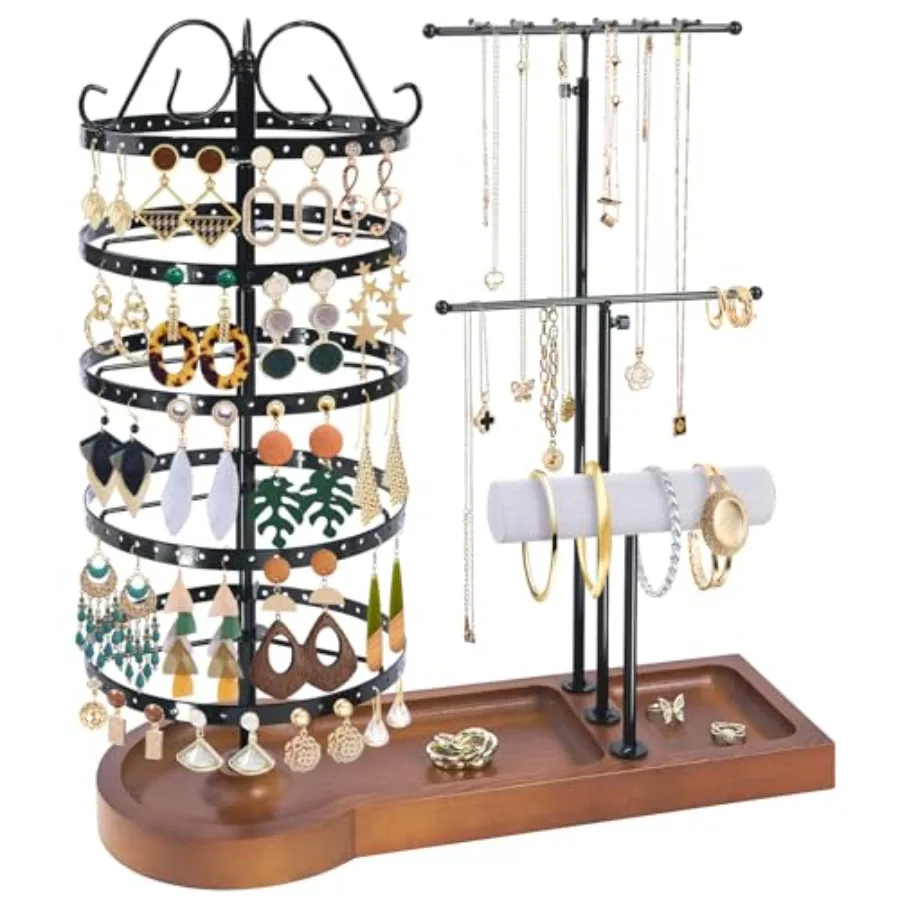 Jewelry Organizer Stand, Metal Rotating Earring Holder Organizer, Multi-Functional Adjustable Necklace Rack Holder Bracelet Wat
