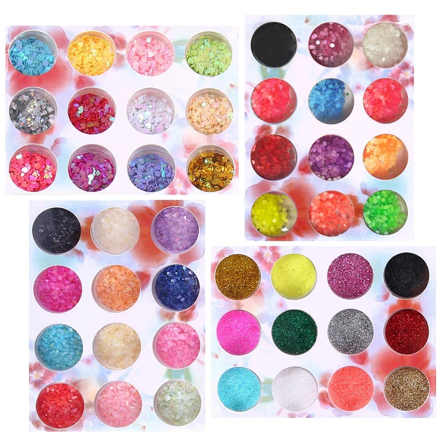 Colorful Nail Decoration Set, 12 Colors Nail Sequins Flakes Metallic Alphabet Laser Shiny Slices Nail Glitter Powder DIY Design