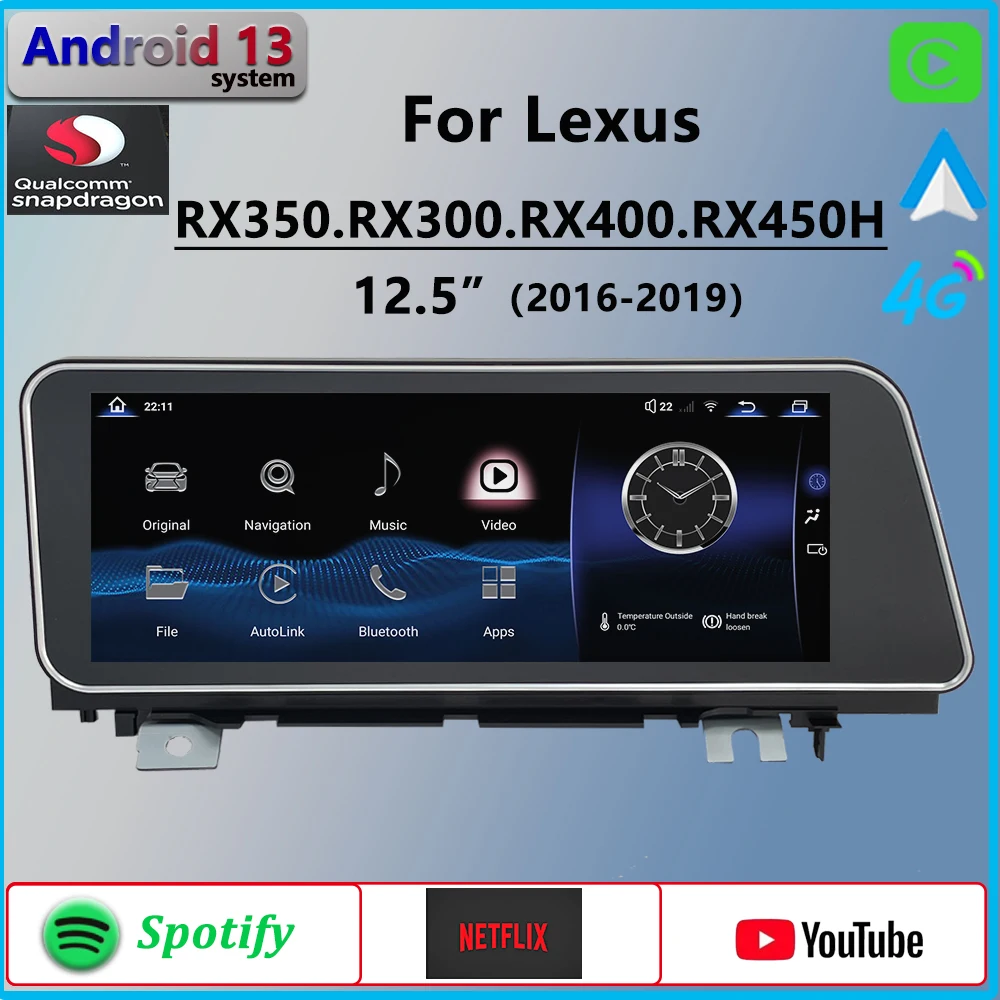 

Android 13 Qualcomm для Lexus RX350 RX400 RX300 2019 CarPlay Автомагнитола Стерео GPS-навигация мультимедийный плеер Netflix HD экран