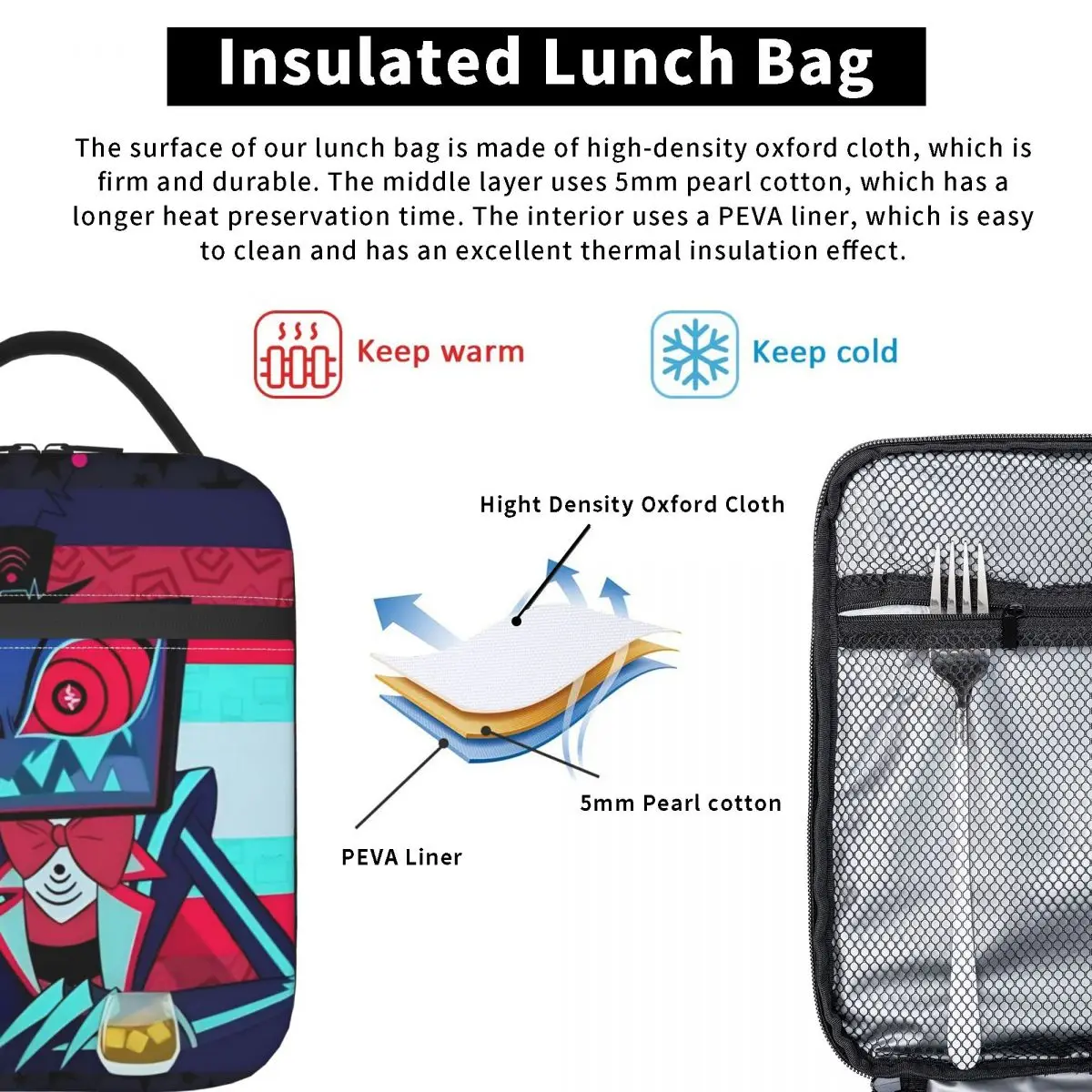 Vox Hazbined معزول أكياس الغداء حقيبة للحفاظ على البرودة وجبة الحاويات كبيرة حمل علب الاغذية بينتو الحقيبة السفر المدرسي