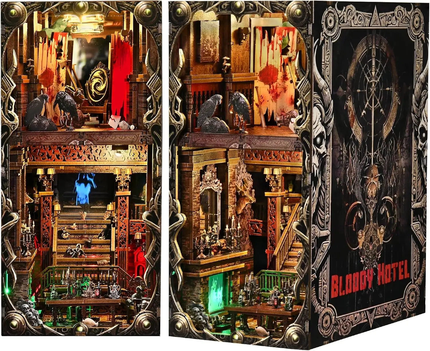 Creepy Book Nook Kit, DIY Miniature Dollhouse Halloween 3D Puzzle,Horror Scary 3D Wooden Puzzle Bookend Bookshelf Insert Decor w