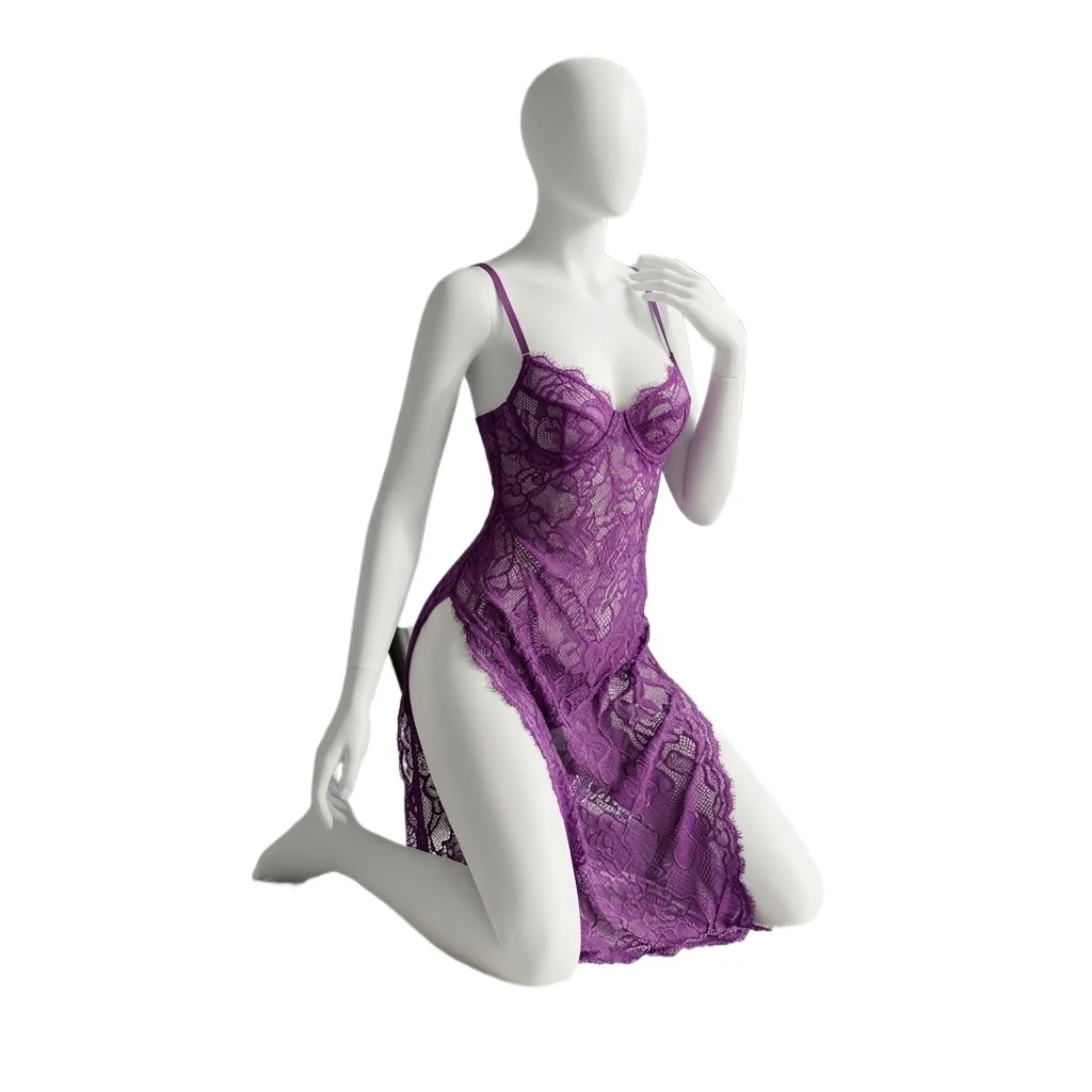 2026 Suspender Underwear Front Open Lace-Up Dress  Clothes for Women Lace Black Plus Size Nightgowns Open Lingerie Skirt Set
