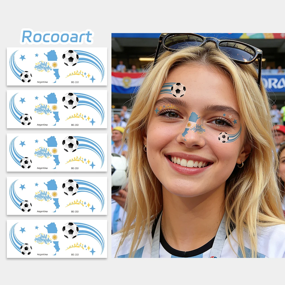 

5 Pcs Argentina Temporary Tattoos, Suitable for Face & Hands, Football Event Gifts