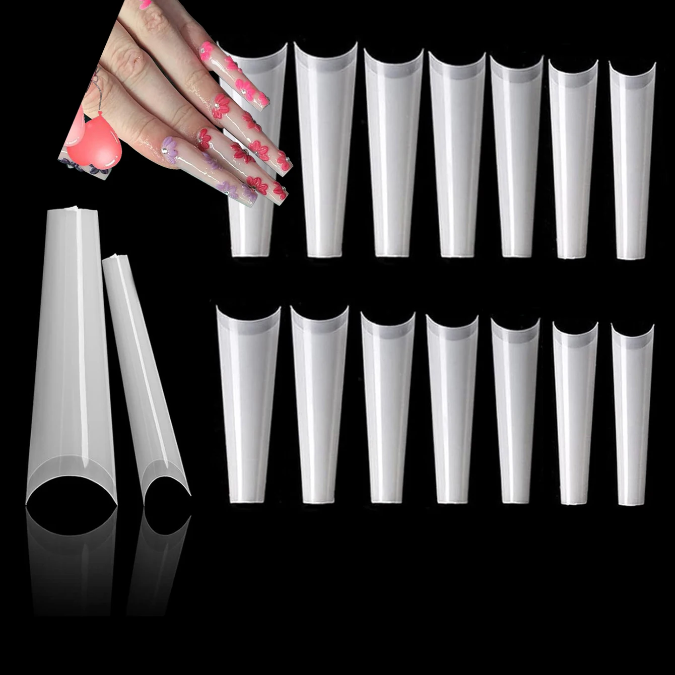 504PCS False Nail Art Tips French Natural Transparent Coffin False Nails Tips Acrylic UV Gel Nail Polish Manicure