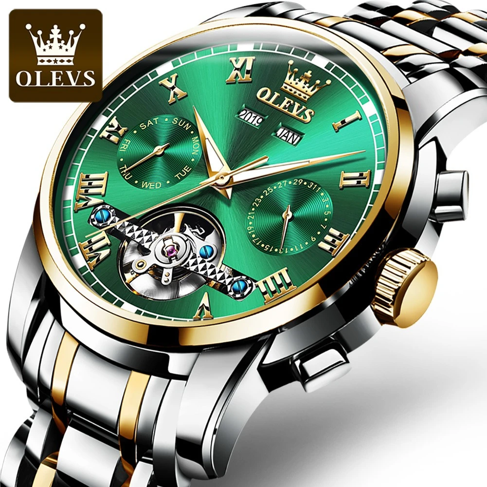 

OLEVS 6607 Mechanical Fashion Watch Gift Round-dial Stainless Steel Watchband Month Display Week Display Calendar Luminous