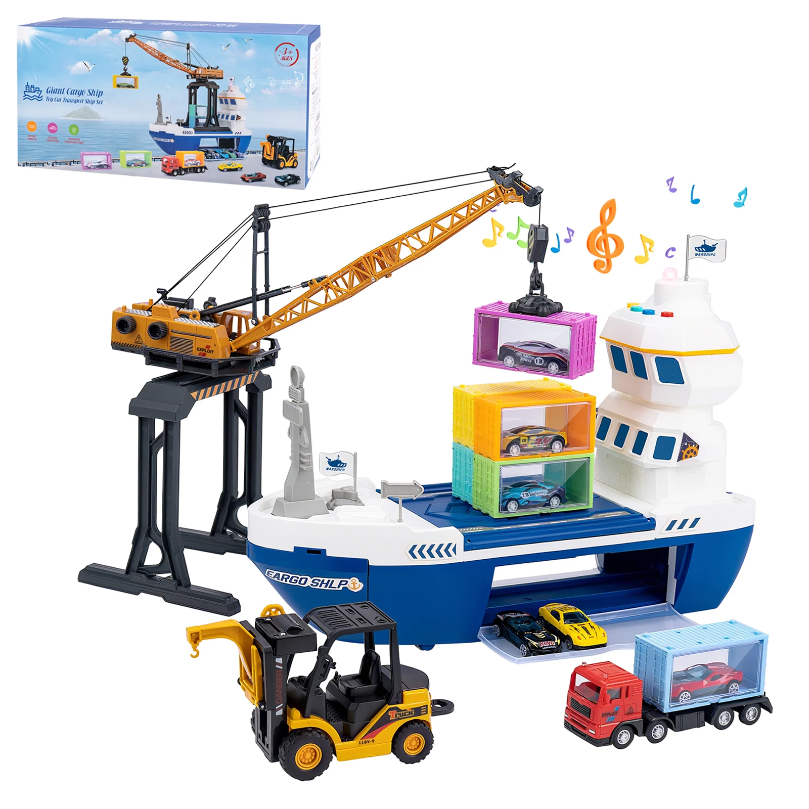 Kids Toys Car Simulation Track Transport Ship Toy with Lights&Music Ship Model Toy Car Parking Container Boys Toys for Kids Gift