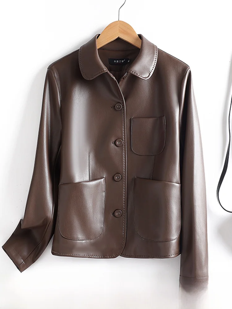  Ning Genuine Leather Jaet Women's ort Sle 2025 Spring Autumn New Korean Version Versatile Slimming Casual Leather...