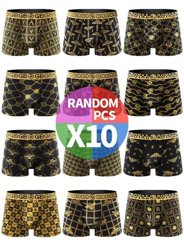 10 pieces of men's boxer briefs, black gold random soft, breathable, comfortable skin-friendly four seasons hot men's underwear