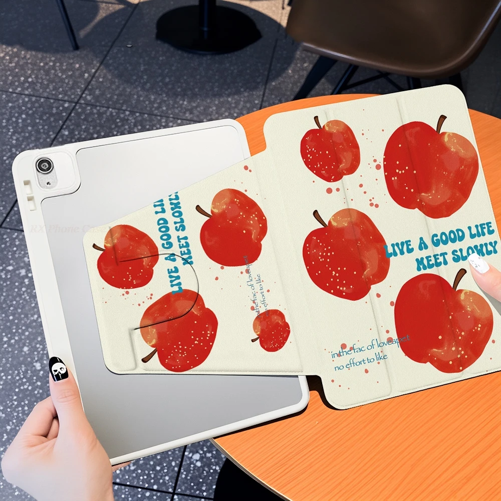 Vintage Red Apple Table Case For Samsung Tab S9 Plus S9 FE Plus S10 Plus A9 A11 Plus S7Plus S8Plus A8 S7 FE S6 Lite 3 fold Stand