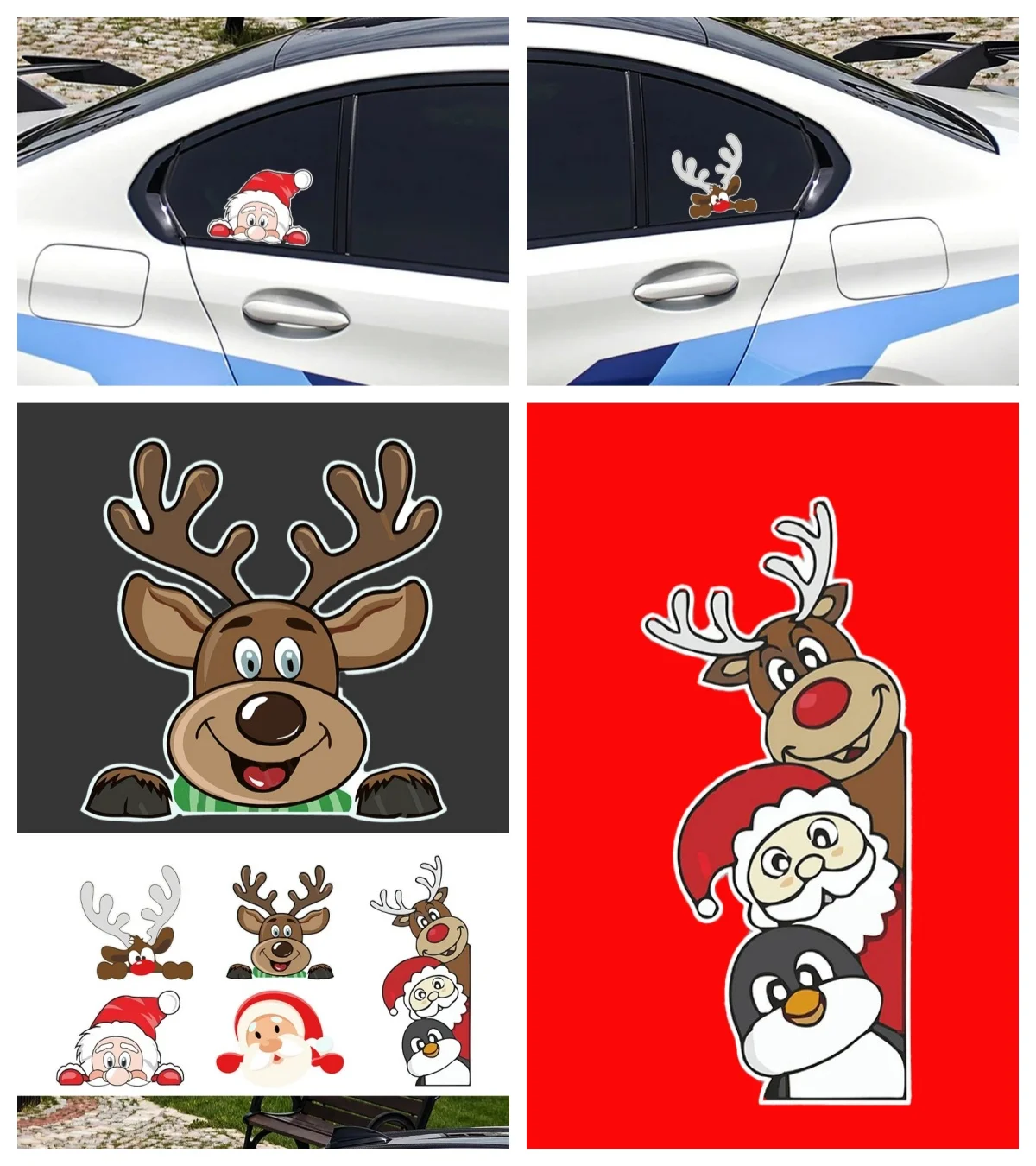 Christmas Sticker Trend Santa Claus Cute Animal Probe Peek Cartoon Waterproof Reflective Stickers Car Motorcycle Stickers