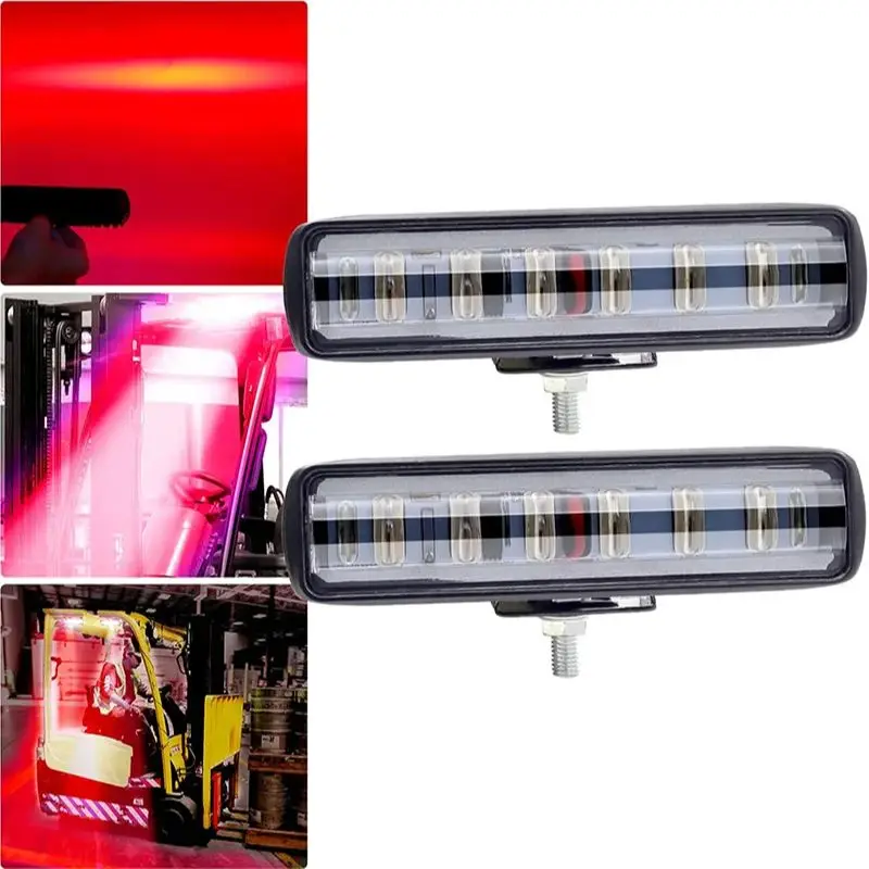1PC/2PCS 6LED Red Forklift Running Reversing Lamp Daytime Tractor Warning Light Straight Line Area Light for Vehicles Work Light