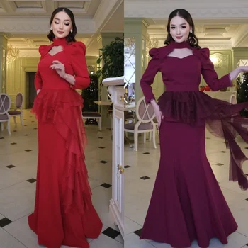 Customized Fashion High Quality Jersey Pleat Tiered Mermaid High Collar Long Dresses Bespoke Occasion Dresses Exquisite Classic