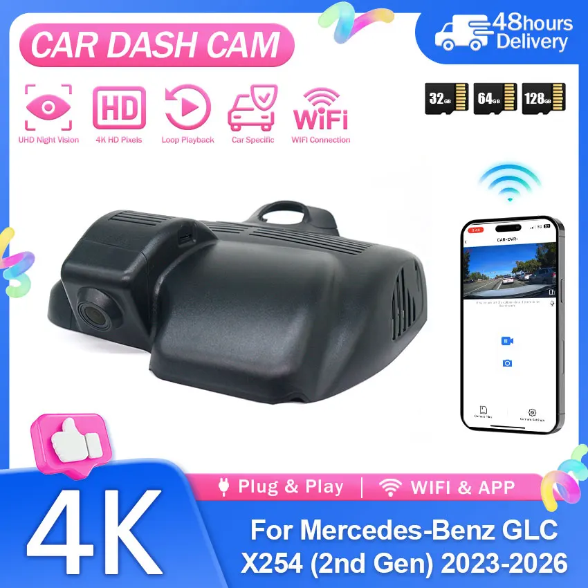 4K Plug and Play Dash Cam For Mercedes-Benz GLC X254 (2nd Gen) 2023-2026 Night Vision Car Camera Video Recorder