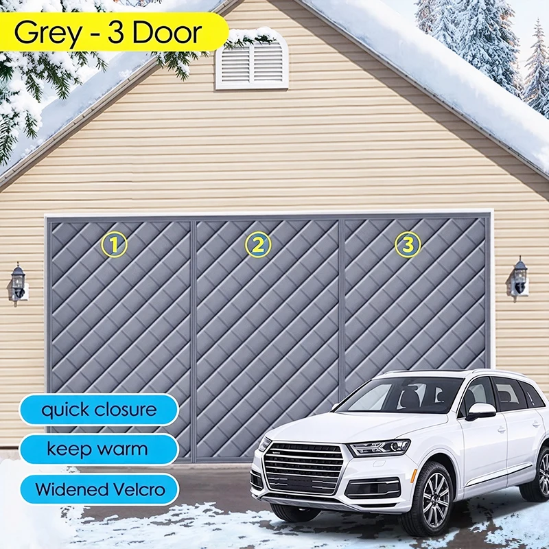 3 Door Garage Door Curtain 8x7FT Magnetic Winter Thickened Oxford Cloth Cold-Proof Warm Windproof Heat Insulation Door Curtain