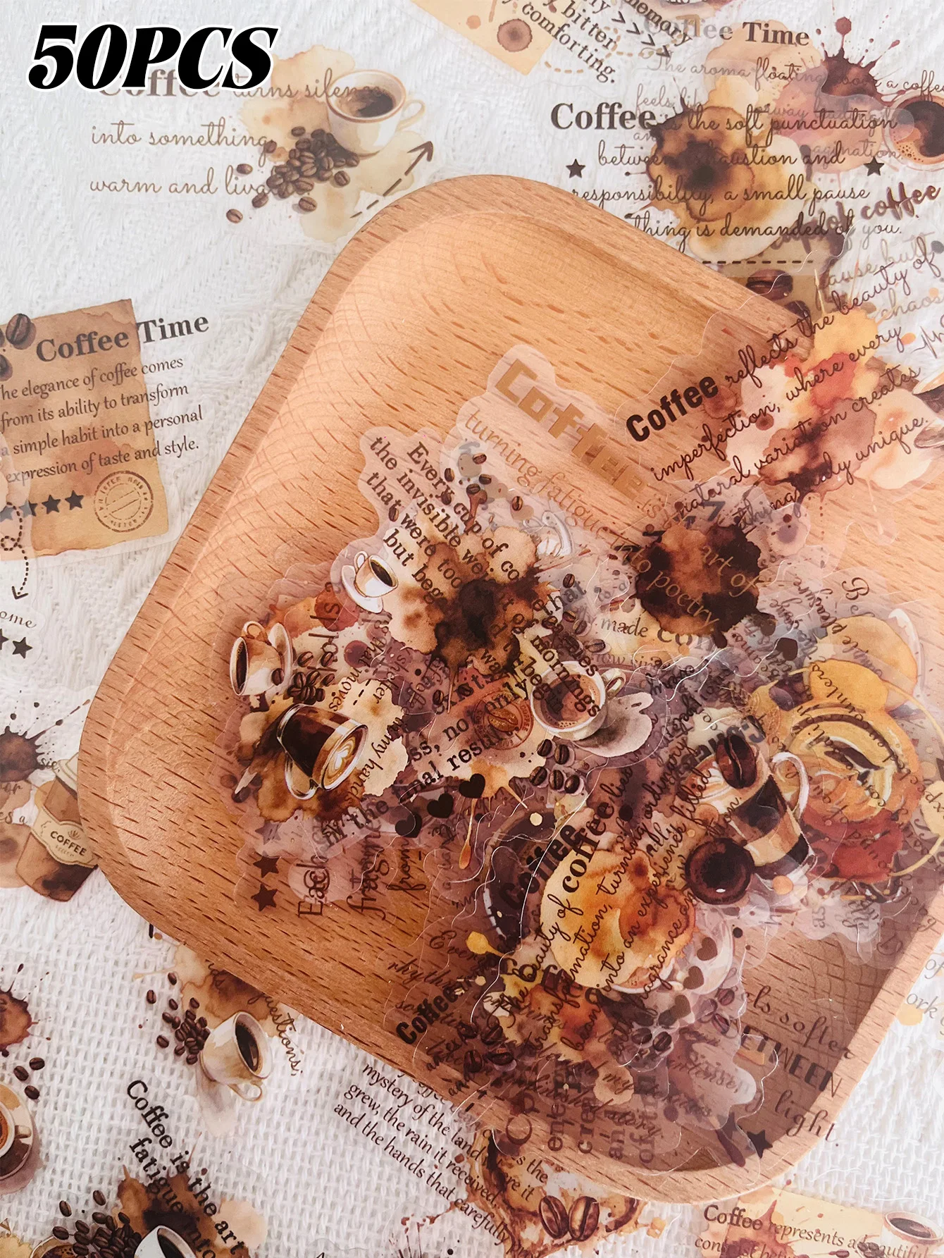 50pcs coffee stains English label stickers luggage laptop scrapbook diary decorative skateboard guitar helmet stickers