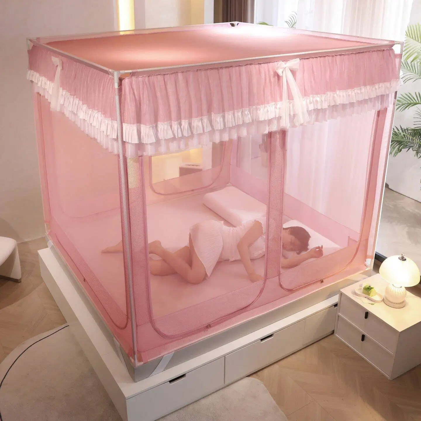 2025 New A-Class Five-Door Bed Bug Net Full Bottom Anti-Fall Bedroom Home Use 18M Three-Door Full Enclosure Pattern Curtain