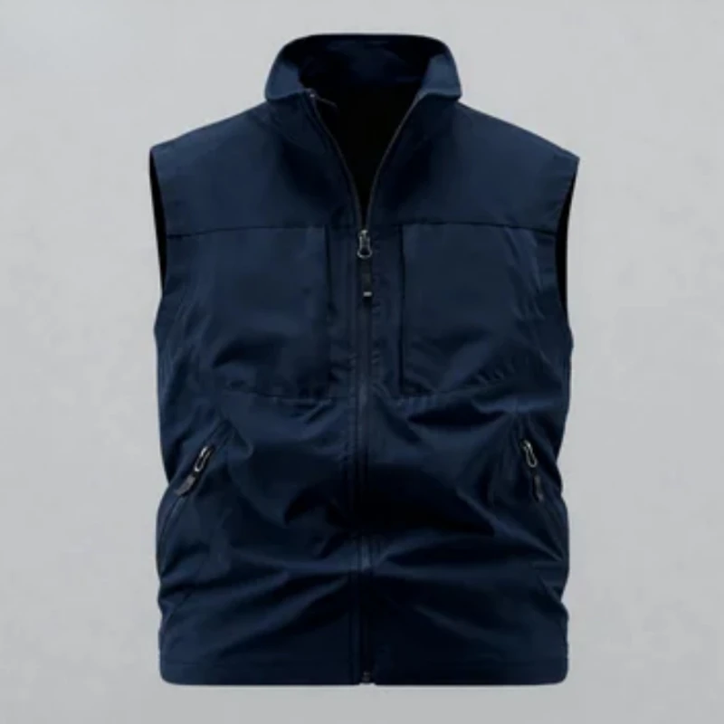 

2025Autumn/Winter New Men's Vest High Quality Fashion Stand Up Collar Comfortable Trendy Shoulder Multi Pocket Vest Coat for Men