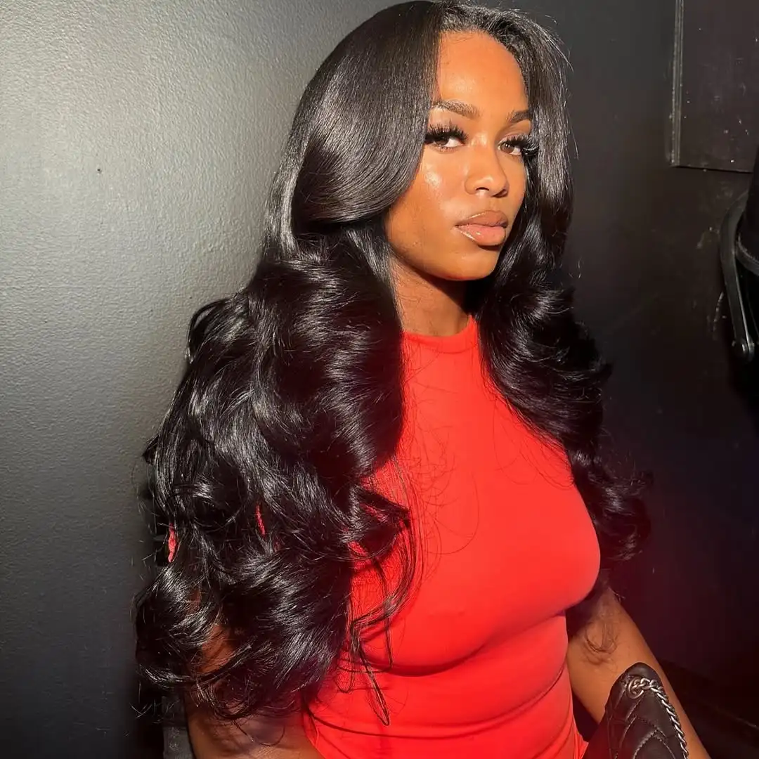 

13×4 Body Wave Lace Frontal Human Hair Wigs Transparent 220 Density Natural Color Pre Plcked Lace Frontal Wig For Women 1B