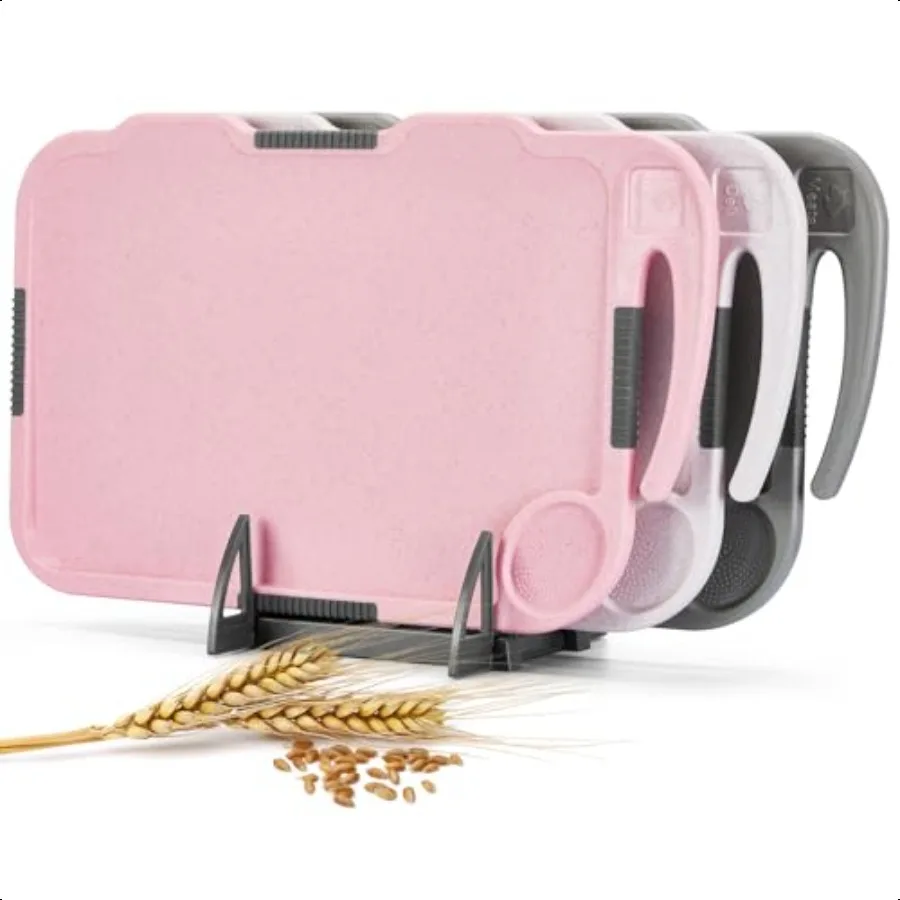 

Разделочные доски Glotoch для кухни Набор из 3-х разделочных досок из пшеничной соломы Можно мыть в посудомоечной машине Нескользящая цветная реверсивная пластина 16X10