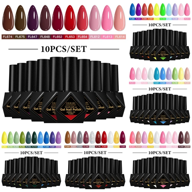 

10 шт., набор гель-лаков для ногтей, 10 мл, всесезонные ногти, сделай сам, дизайн ногтей, УФ/светодиодный лак для рисования, гель-маникюрный набор, долговечные принадлежности для ногтей