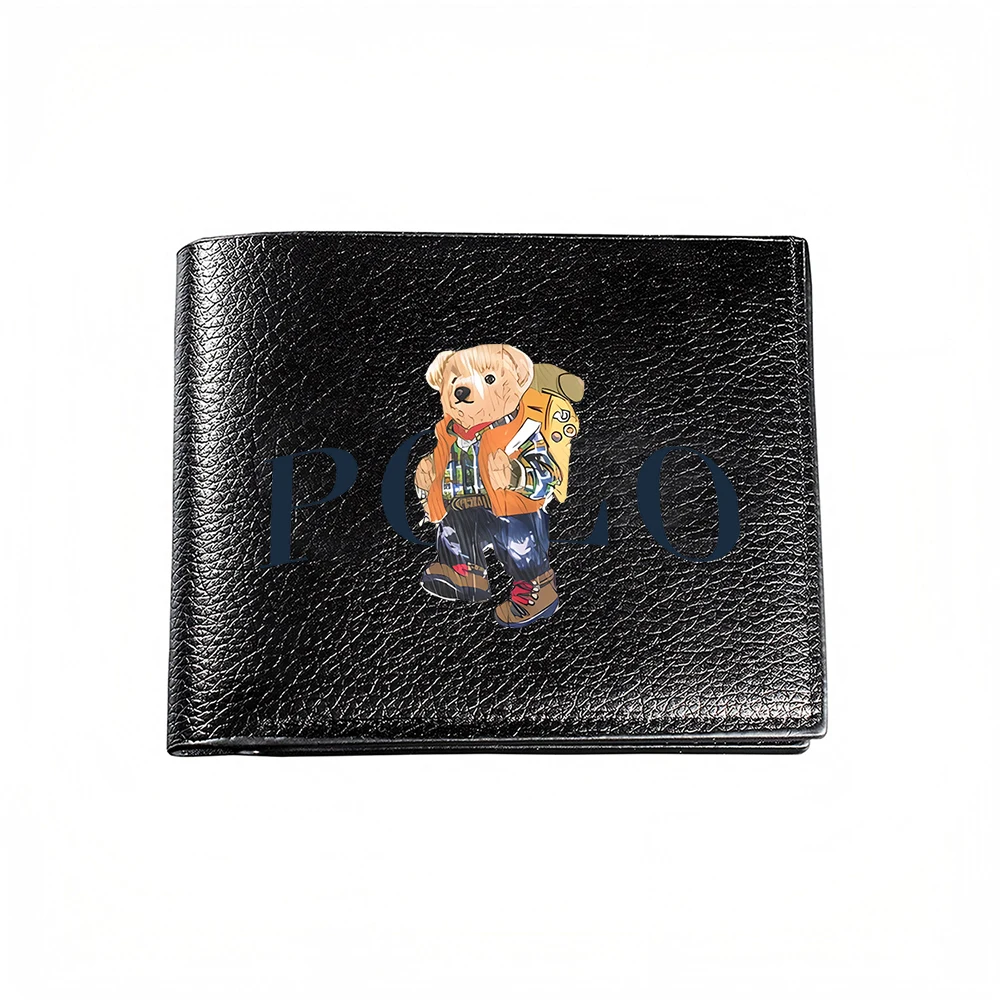 Teddy Bear With Backpack And Guitar Printed Men's Wallet Card Holder Casual Business Fashion Design