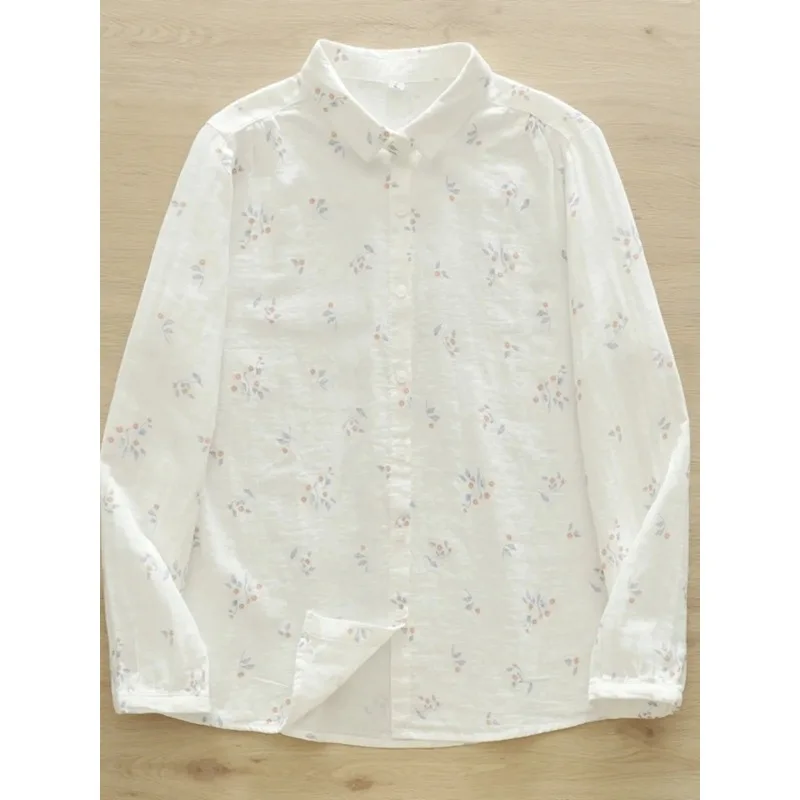 

Women's Ditsy Floral Print Cotton Shirt Casual Loose Fit Long Sleeve Button Down Blouse