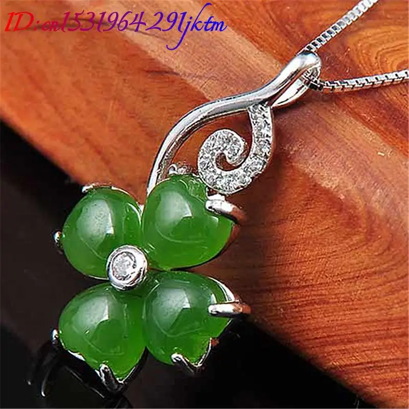 Green Natural Jade Clover Pendant Necklace Gifts for Women 18K Gold Plated Amulet Fashion Accessories Talismans Real Jewelry