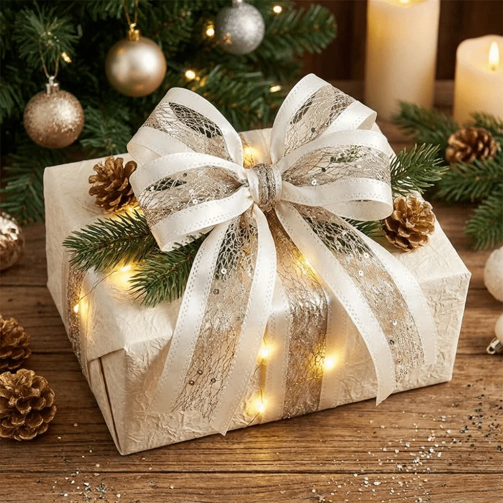 Handmade Christmas Bow Ribbon DIY Classic Xmas Tree Ribbon Decorative Xmas Bows Bow Decorative Webbing Floral Arrangement