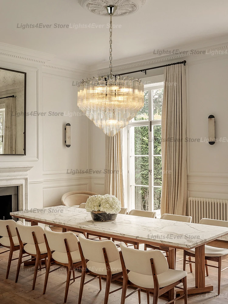 Modern Minimalist Texture Glass Chandeliers Art Deco Style Creative LED Dimmable Lamps Suspension Lampen For Living Room Dining