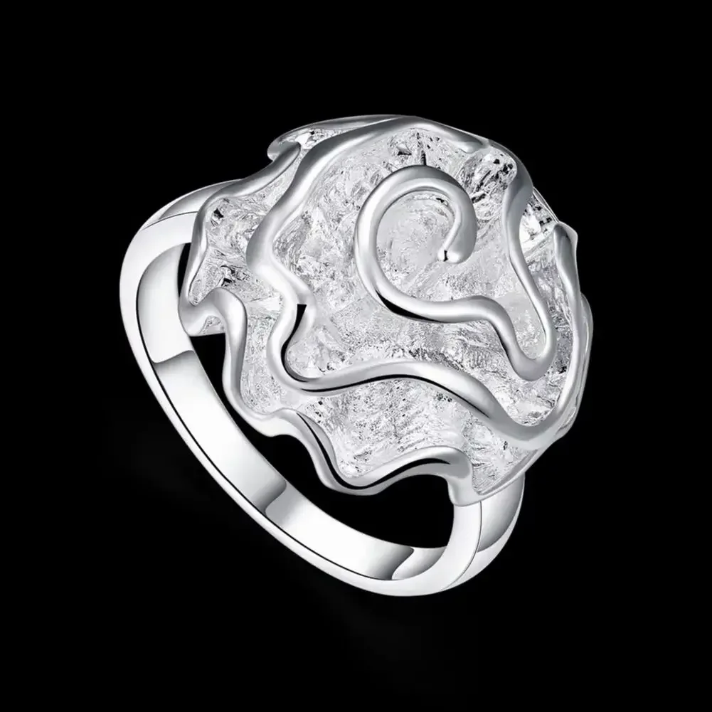 Elegant woman fine Jewelry 925 Sterling Silver Rose Flower Rings Size 7 8 9 Fashion Wedding party brands girl Holiday gifts