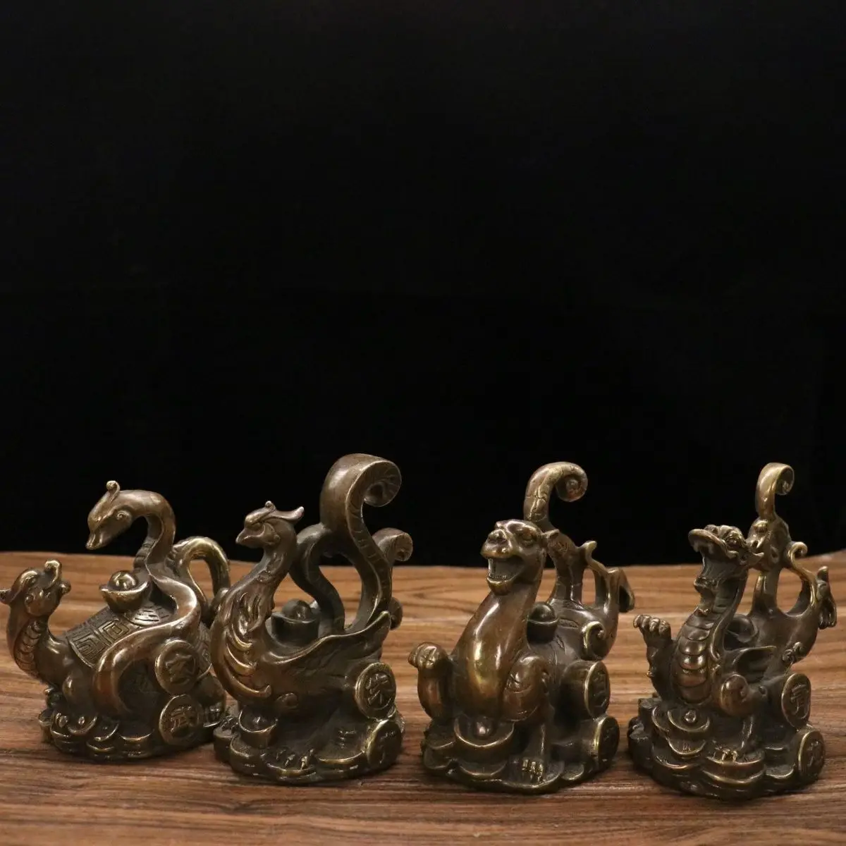 Four mythical beasts: dragon tiger Turtle and Snake phoenix Statue Sculpture Figurines Home Garden Decoration Statues For House