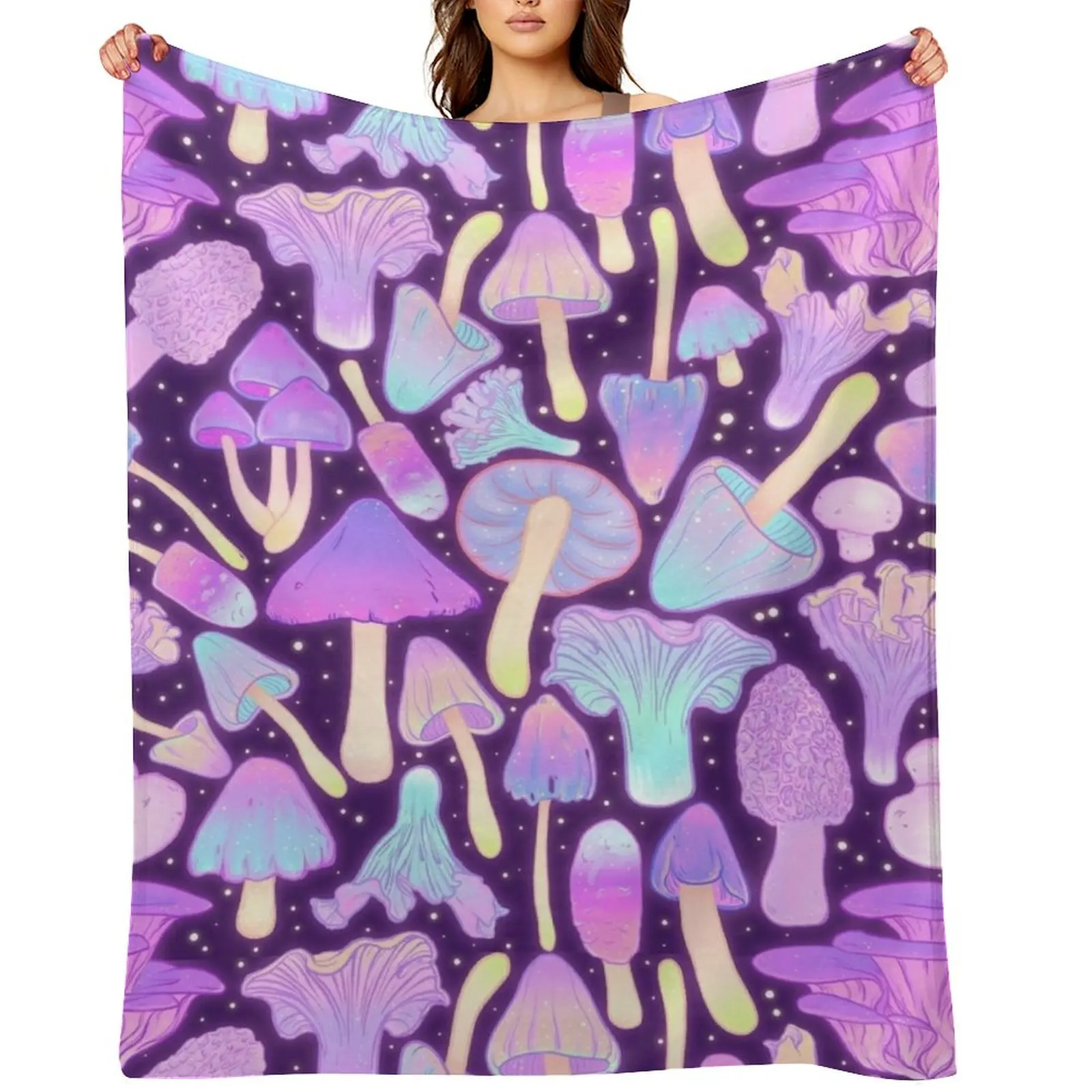 

Spooky Mushroom Hunt Throw Blanket Flannel Fabric Beach Plush Cute Plaid Blankets
