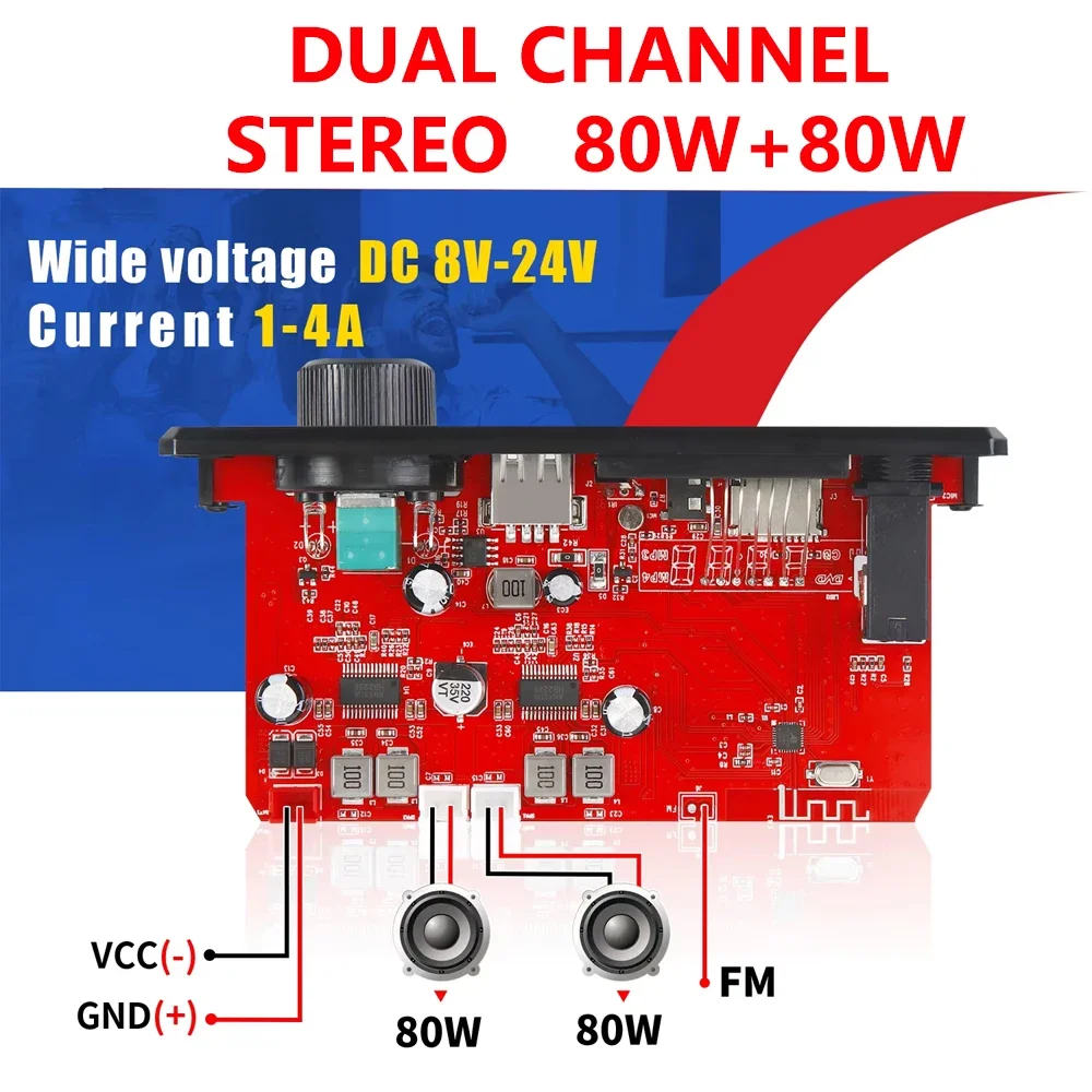 KEBIDU 160W Amplifier Bluetooth MP3 WMA Decoder Board DIY Handsfree Car MP3 Player Mic Radio Wireless Music Player For Speaker