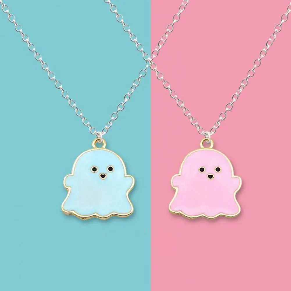 Popular Clavicle Necklace Geometric Decoration Long Lasting Lovely Cartoon Ghost Couple Pendant Necklace