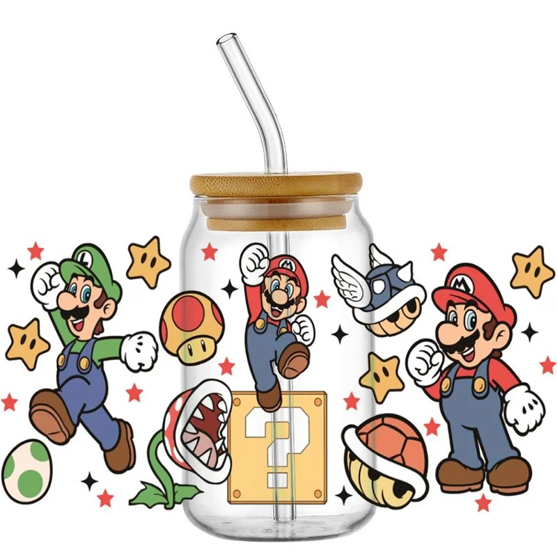 NEW Mini Super Bros UV DTF Transfer Sticker Waterproof  Transfers Decals  Mario 16oz for    Glass Cup Wrap Stickers