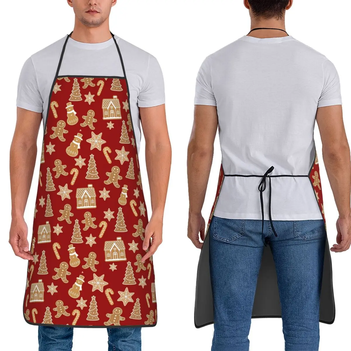 Christmas Gingerbread Cookies Pattern Apron Chef Cuisine Tablier Waterproof Bib Kitchen Cleaning Pinafore for Women Men Painting