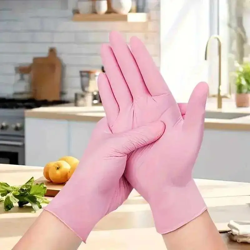 100 Powder-Free Pink And White Nitrile-Blend Gloves Disposable Gloves Suitable For Food  Cleaning Available In 3 Sizes