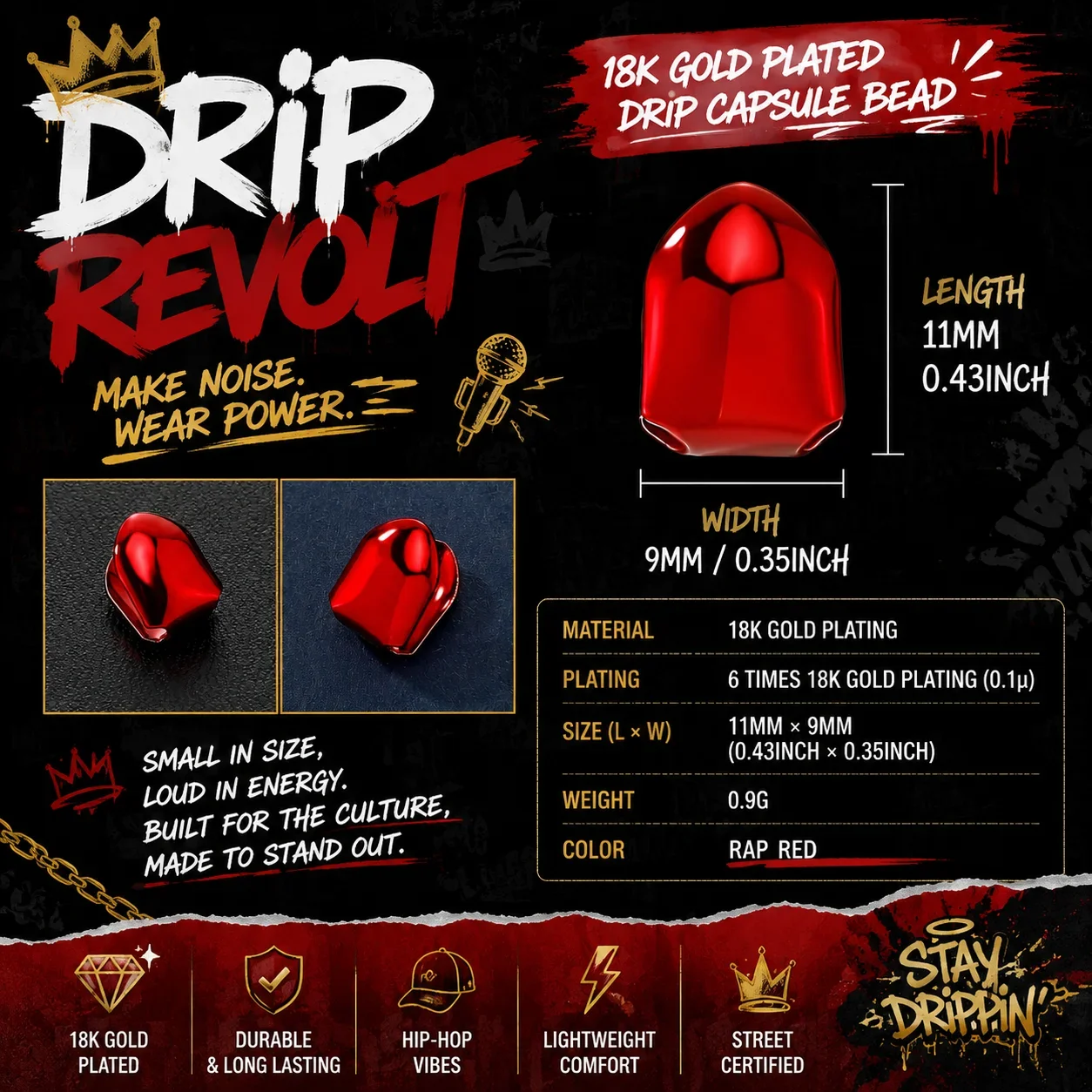 Y2K 1-4PC Red Single Tooth Grill Mirror Plated Hip Hop Men's Top & Bottom Sparkling Single Grill Punk Rapper Christmas Gift