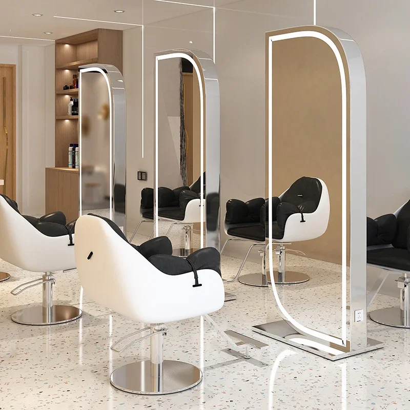 Stainless Steel Barbershop Mirror Hair Salon Hairdressing Mirror Cheap Haircut Lounge Taburetes Con Ruedas Nail Salon Furniture