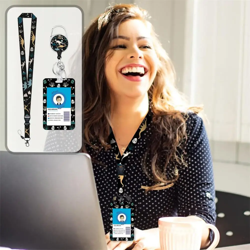 プリントパターンのダブルバッジホルダー,恐竜のプリント,女性,看護,医師,教師用のかわいいストラップセット,格納式リール