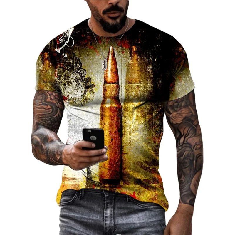 

Cool Design Bullet Graphic T Shirt for Men Clothing Streetwear 3d Print T-shirt Women Summer Casual Short Sleeve Tops Tee Shirts