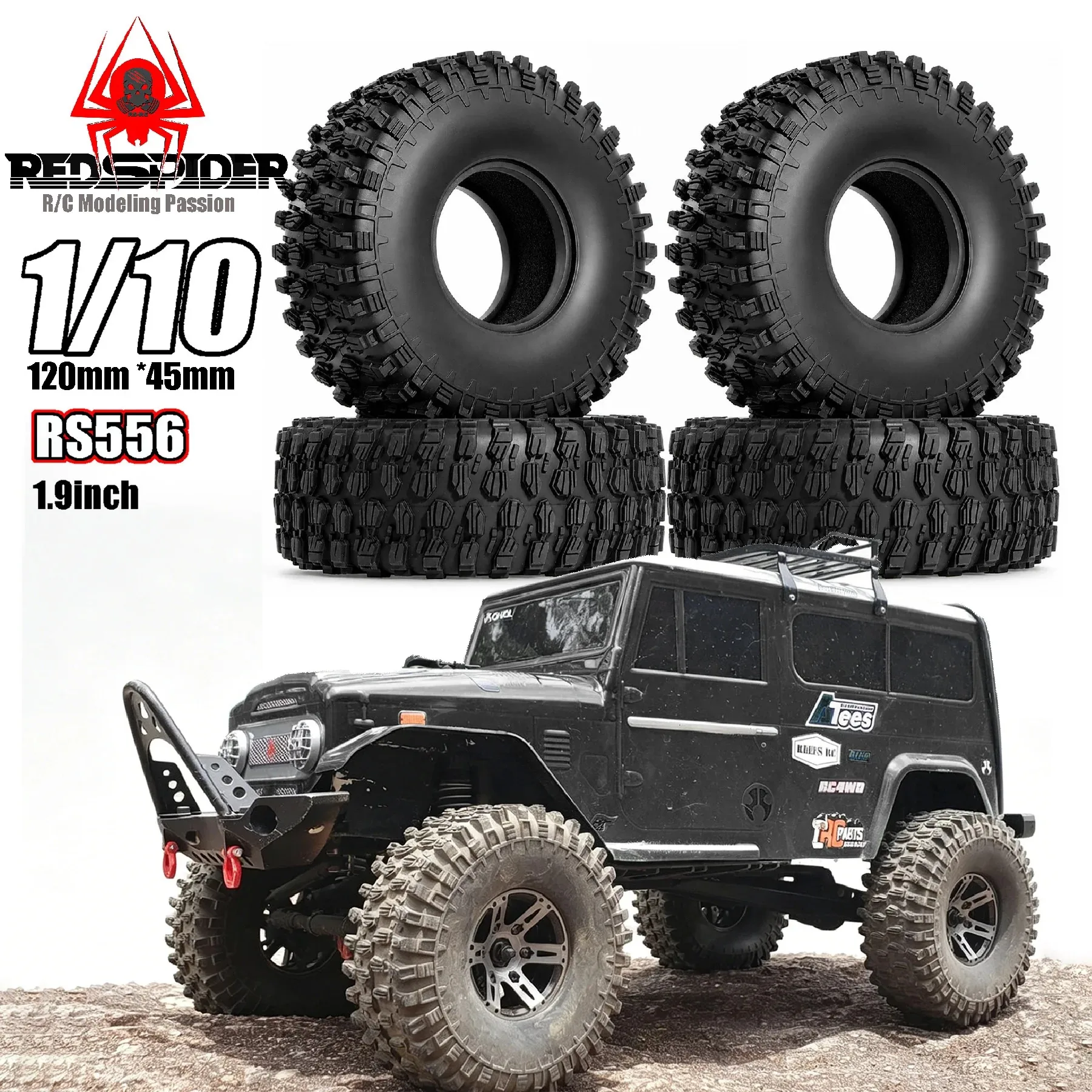 

4pcs 1.9 inch Crawler Rubber Tyre Outer diameter120mm for 1/10 RC Car Axial SCX10 90046 TRX4 Capra Redcat Gen8 YIKONG