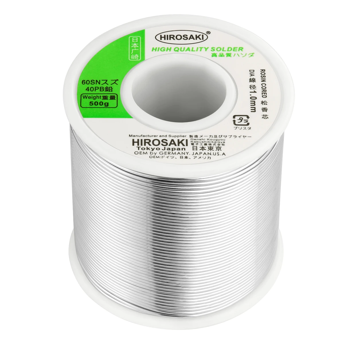 JAPAN HIROSAKI Solder Wire 500g Tin60% Lead40% 0.8mm 1.0mm 1.2mm 2.0mm Rosin Core With Flux2.0% No-Clean Soldering SN60PB40