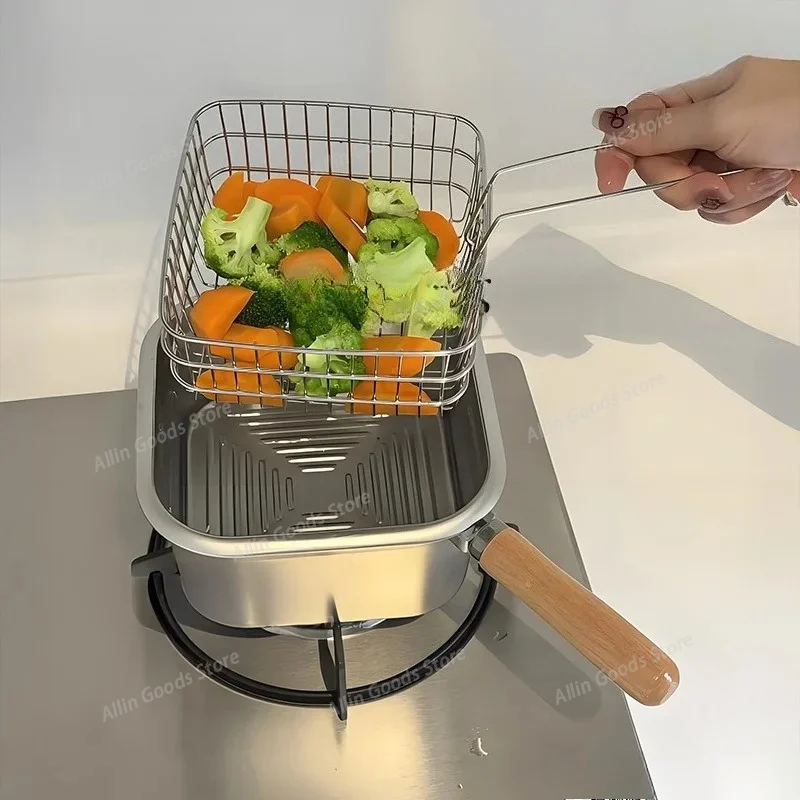 Deep Fryer Household Small Stainless Steel Frying and Cooking Pot with Filter Strainer