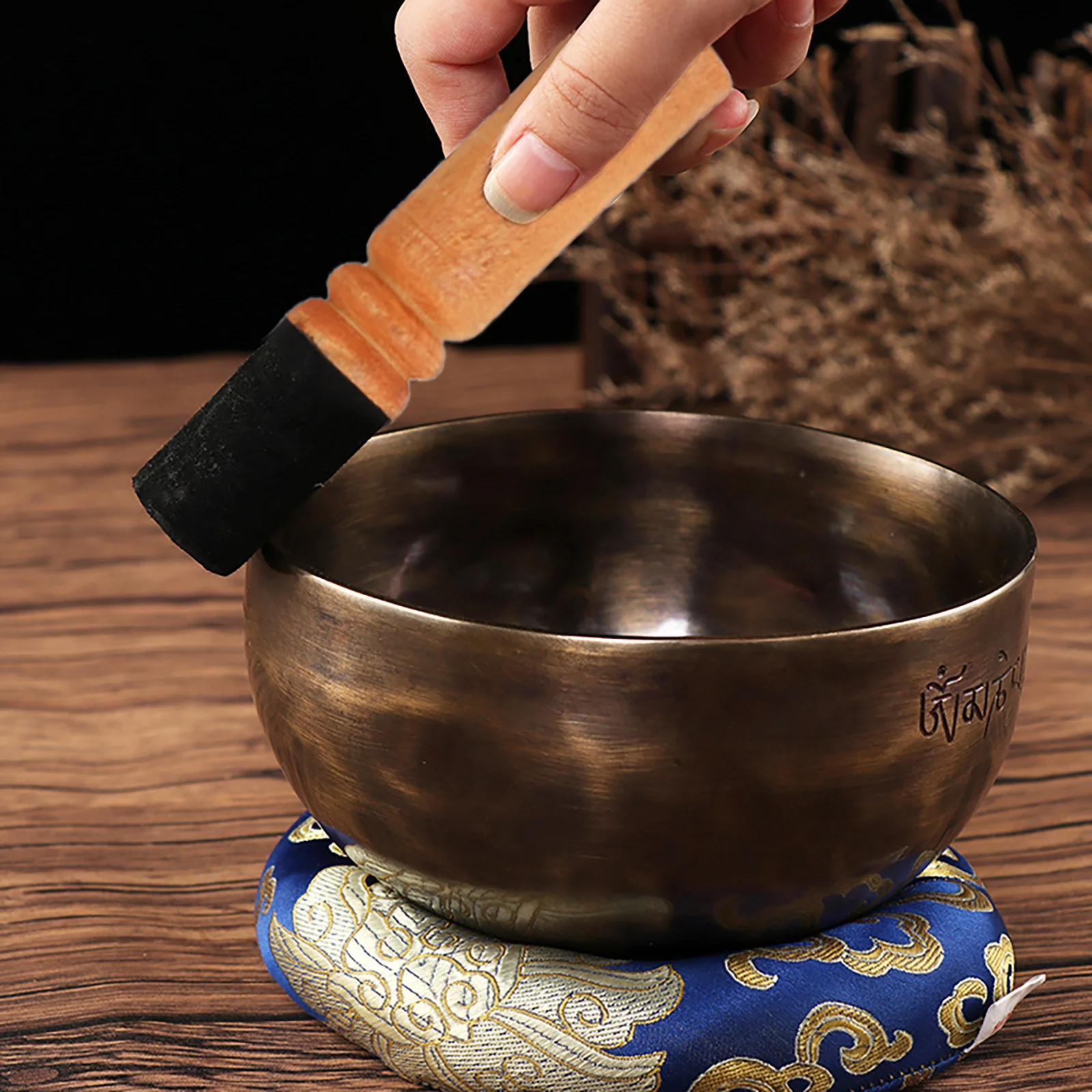 

Wood Singing Bowl Mallet PU Wrapped Stick Durable Sound Bowl Accessory Meditation Healing Wooden Mallet