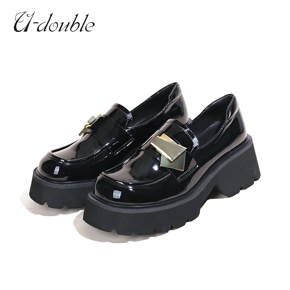 2023 Spring Women Loafers Chunky Genuine Leather Vintage Platform Shoes High Heels Ladies Casual Shoes British Style Size 33-43