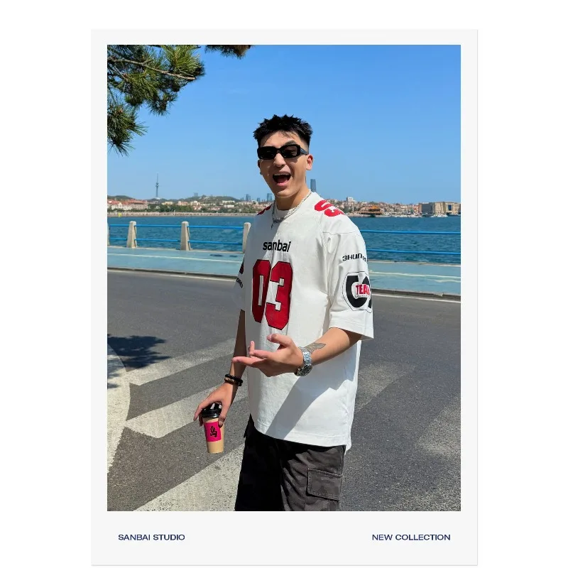 

Мужской корейский дизайнерский свободный трикотажный топ с короткими рукавами и 3D принтом, летняя женская спортивная футболка большого размера в стиле хип-хоп в американском стиле