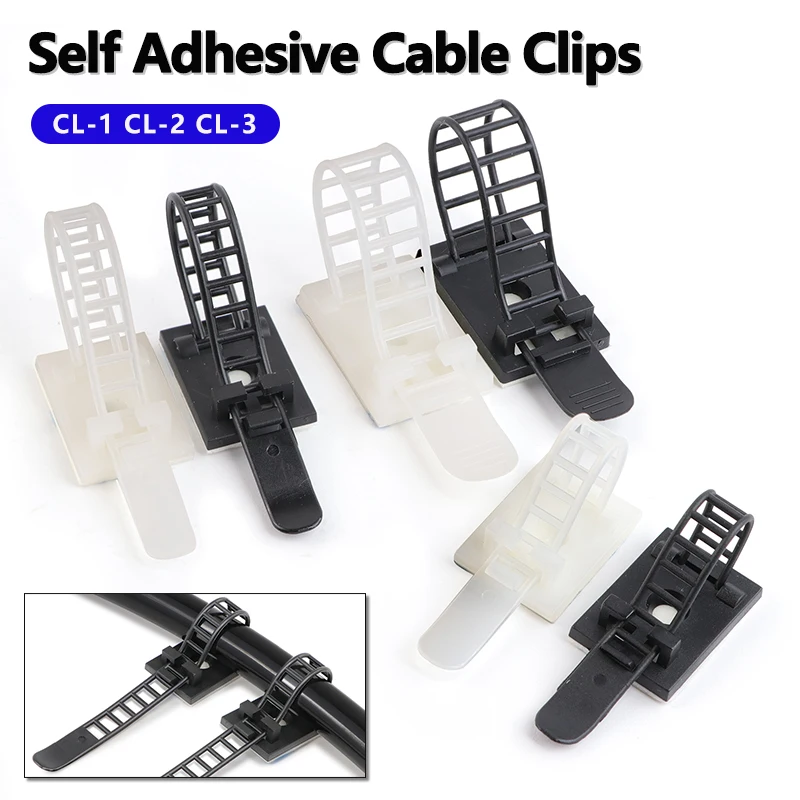10/20Pcs Self Adhesive Cable Clips White Black CL-1 CL-2 CL-3 Mount Wire Clamps Line Tie Fixed Adjustable Car Wire Cord Holder