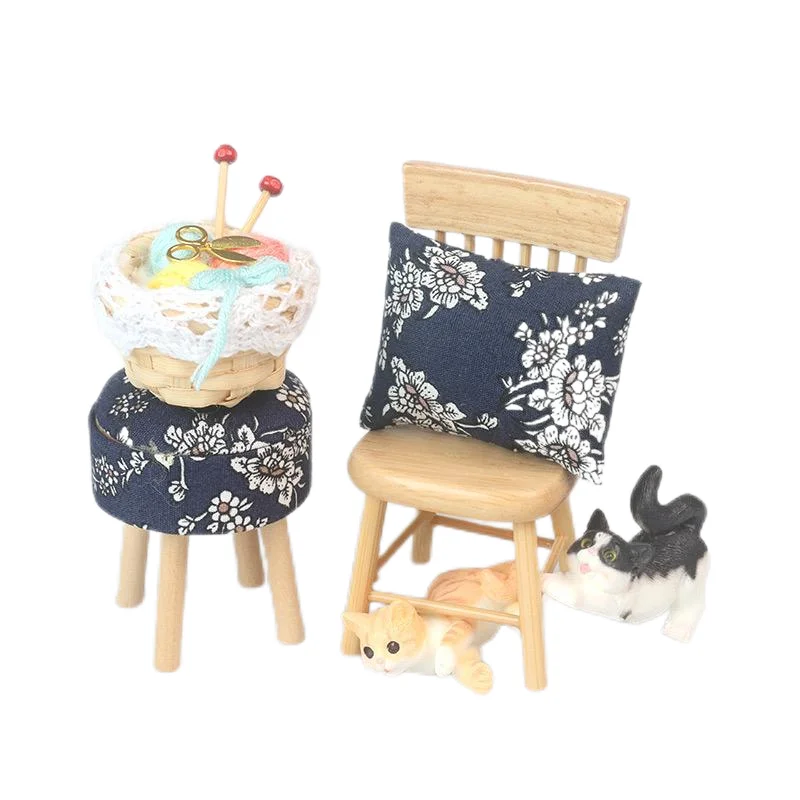 

6 Pieces Miniature Dollhouse Furniture Set Kids Toys 1/8 Pillow Cat Chair Basket For Doll House Decoration Best Birthday Present