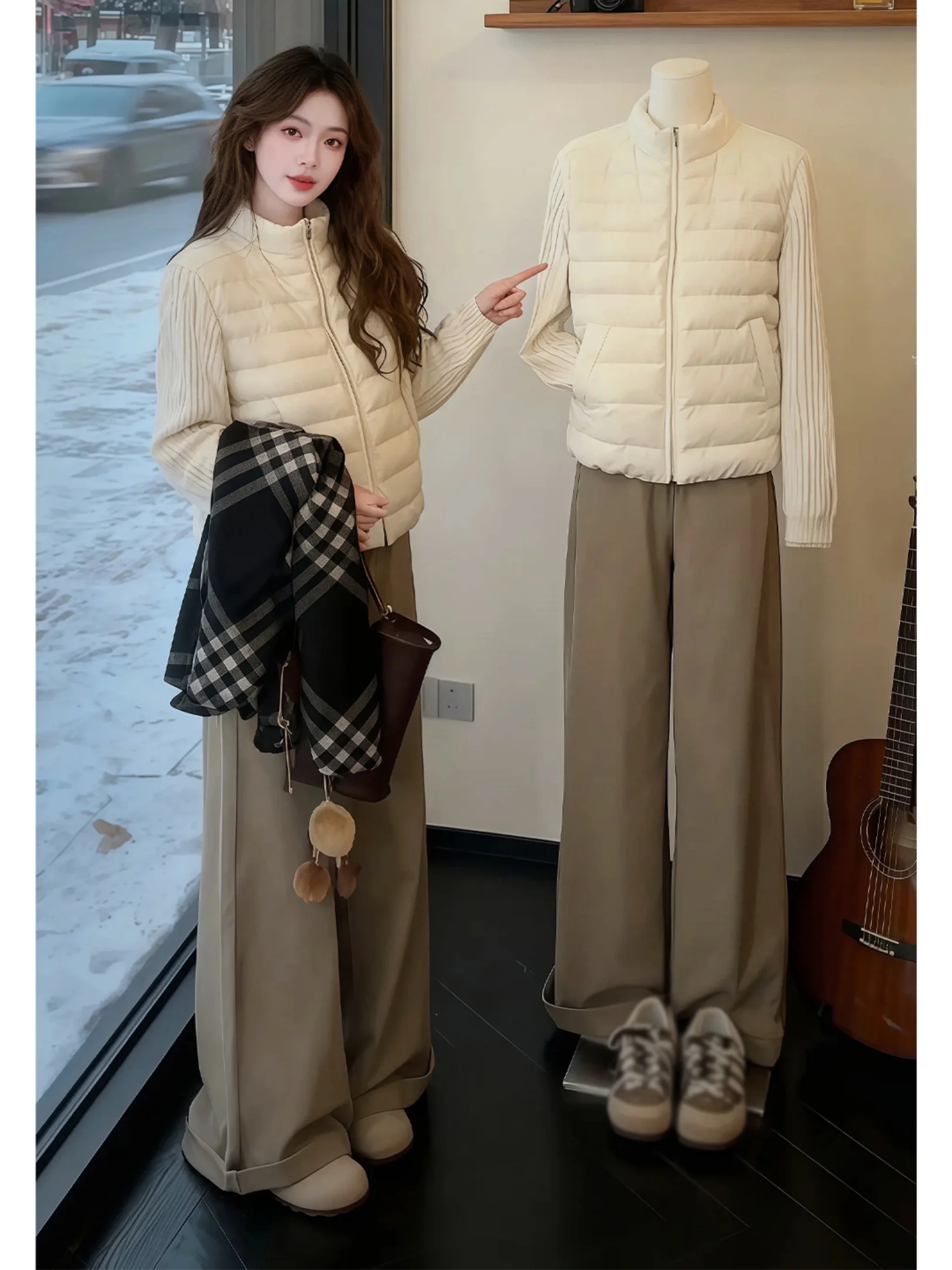 

Уникальный красивый зимний комплект из хлопка с воротником-стойкой в стиле пэчворк, женская верхняя одежда, новая коллекция 2025 года, комплект Haome: куртка и брюки